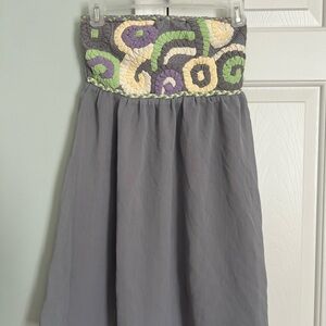 Gray Strapless Maxi Dress with Braided Multicolor Waistband